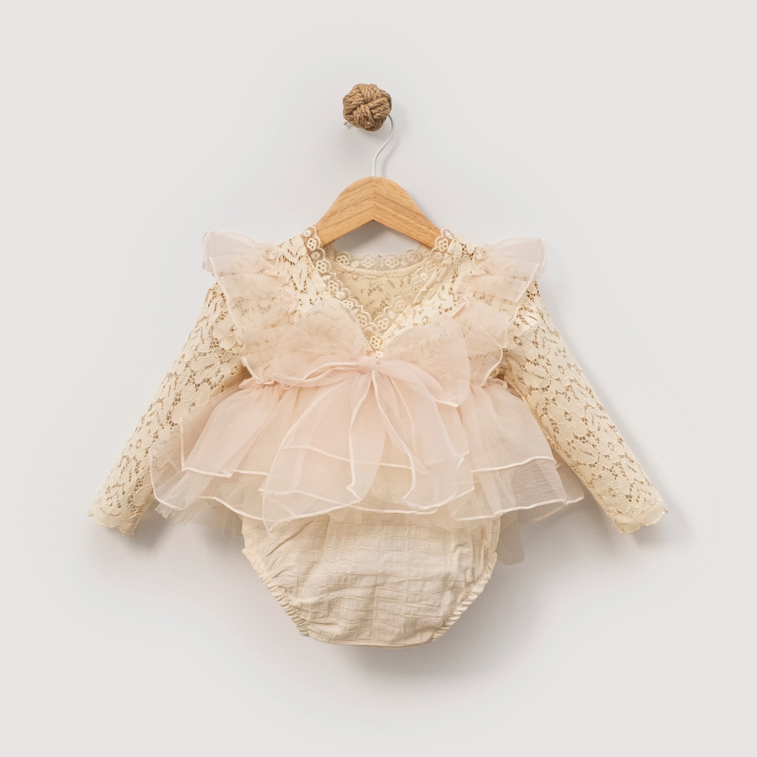 Alora Uzun Kollu Dantelli Kız Bebek Romper